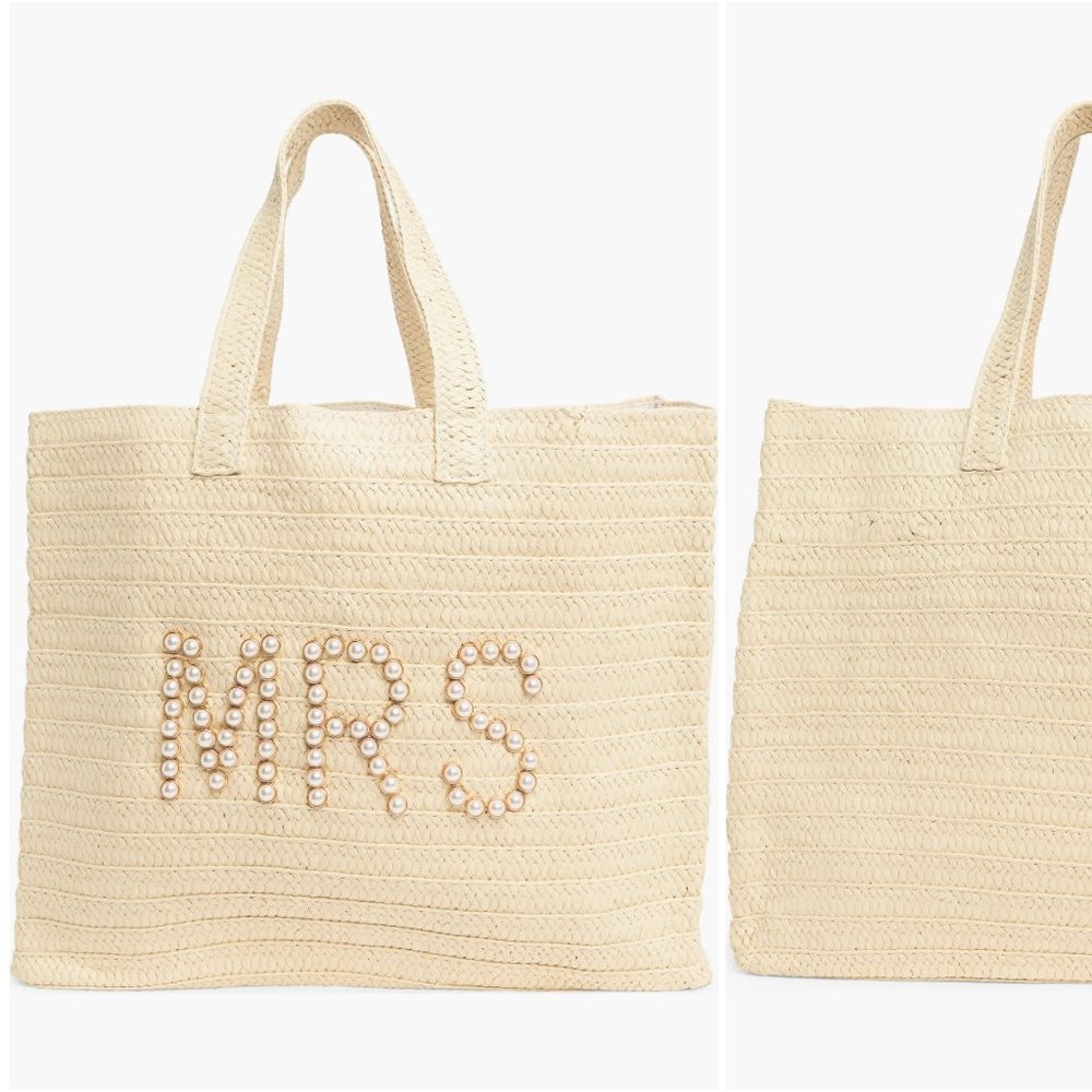 Mrs. Imitation Pearl Straw Tote